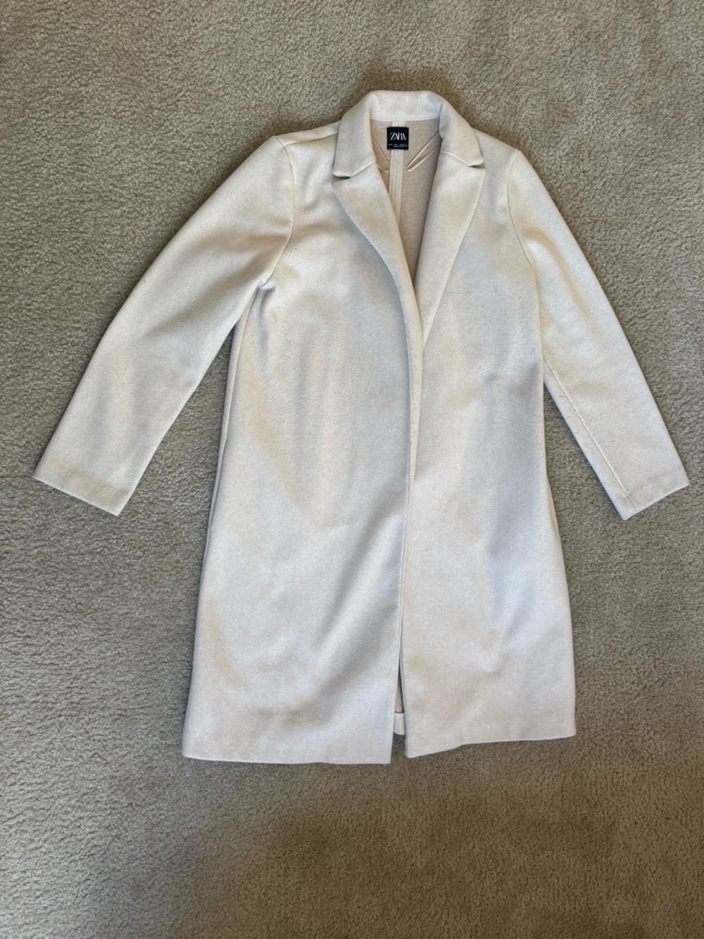Zara Cream Longline Collared Sweater Coat
